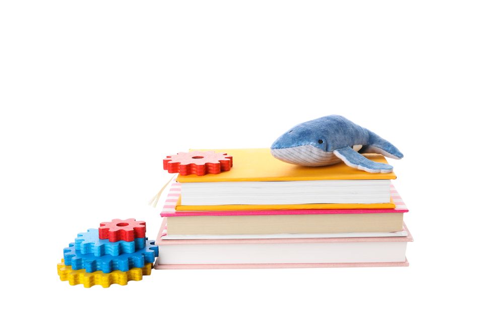 children's book, with toys, isolated on light background.