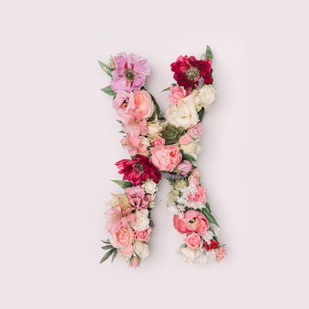Letter X made of real natural flowers and leaves
