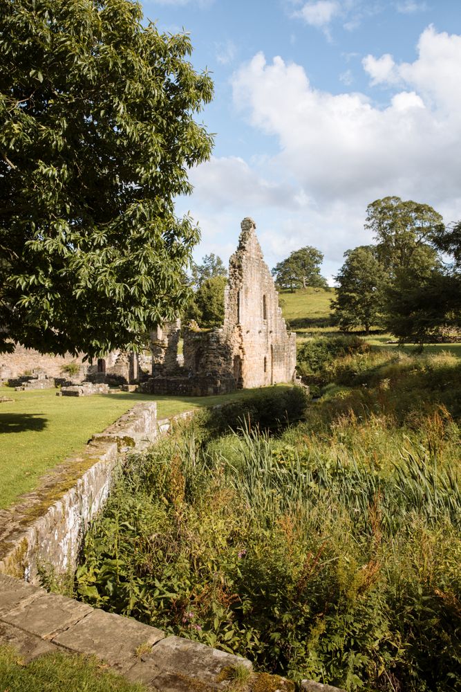 Exterior of medieval castle on sunny day