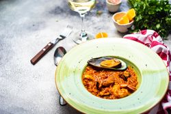 Risotto with sea food with copy space