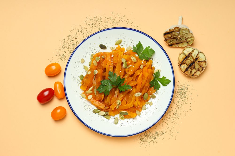 Concept of tasty homemade dish - baked pumpkin