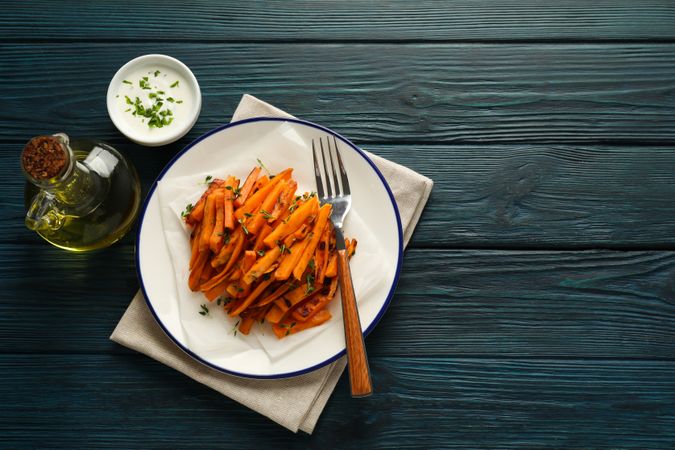 Concept of tasty food - sweet potato fries