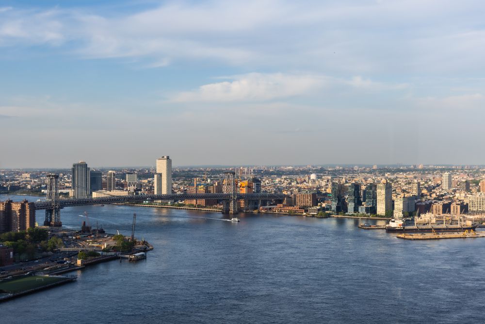 New York Cityscape with Residential Neighbourhoods. Aerial Image of Housing Complexes from a Helicopter. Panoramic View of a Big Modern City