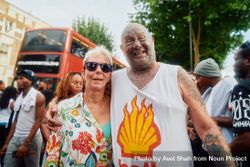 London, England, United Kingdom - August 27, 2022: Tattoed older male and female partner at Carnival 4Omdj0