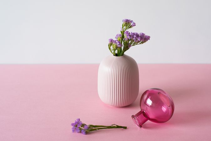 Violet sea lavender flowers in a pink