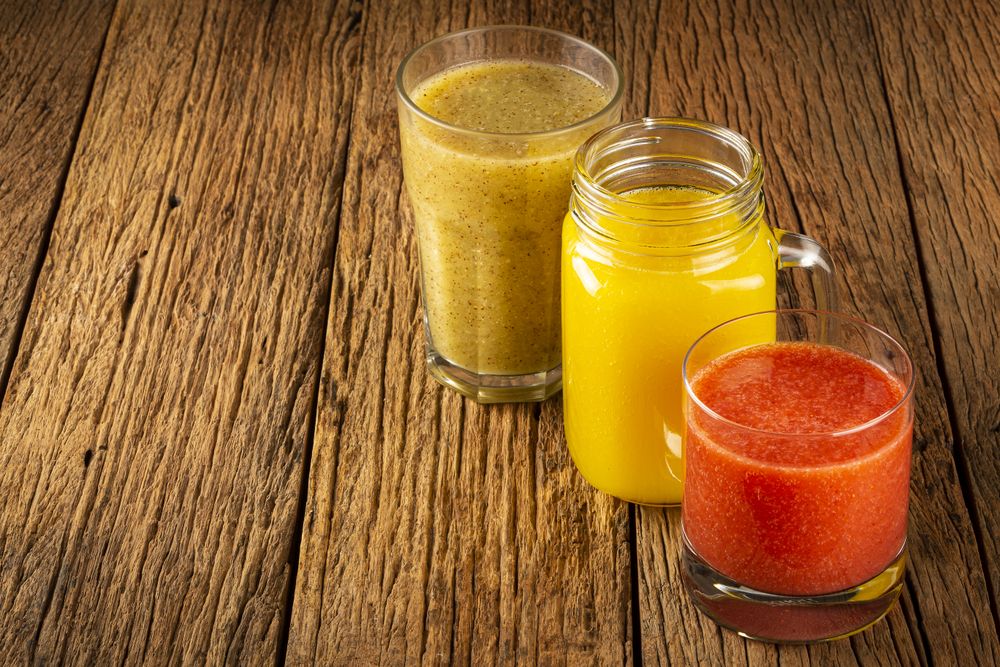Variety of fruit juices. Fruit smoothies.