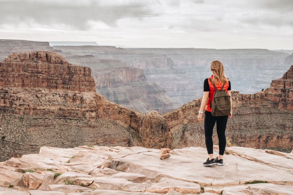 Calm female looking at pictorial landscape