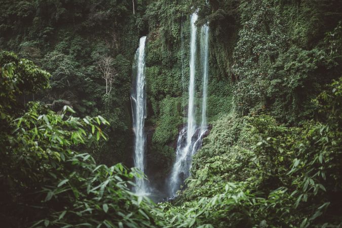 high green cliffs with waterfall, Bali