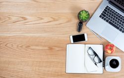 Top view of desk with copy space