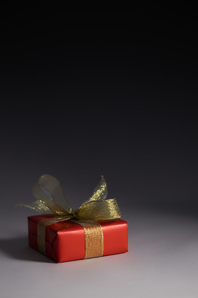 Red gift box on neutral background