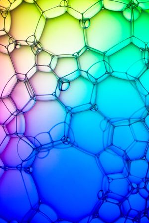 Abstract background bio technology, macro photography foam and water with gradient background. Molecule multicolor backgorund
