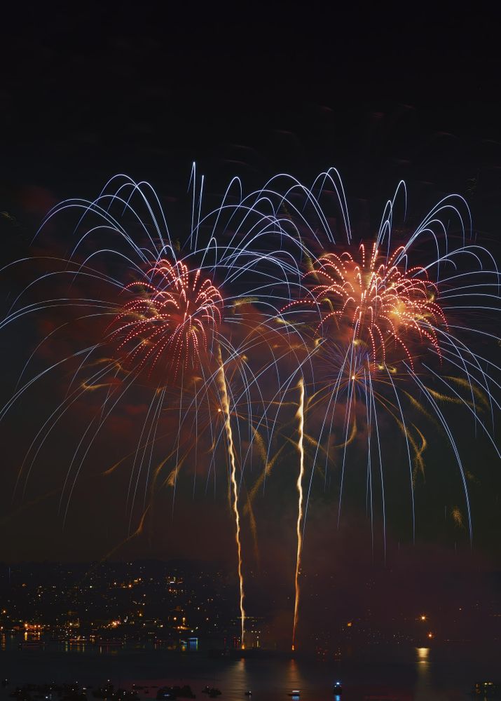 Fireworks for the holiday celebrations on the lake