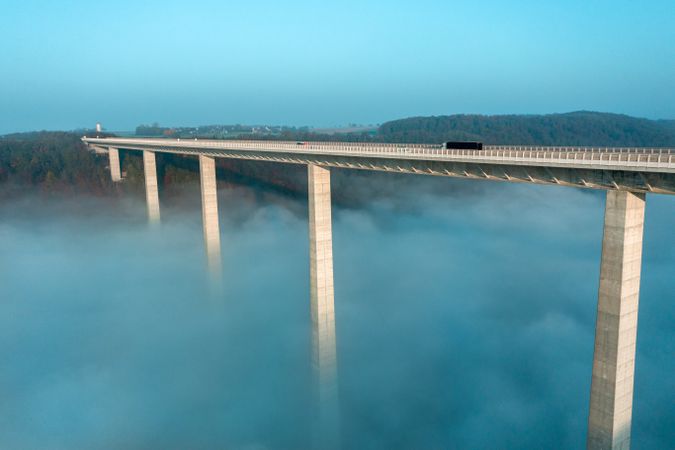 Highway bridge at sunrise over the Kocher river valley in Germany