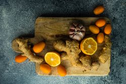 Top view of fresh ingredients for healthy drink