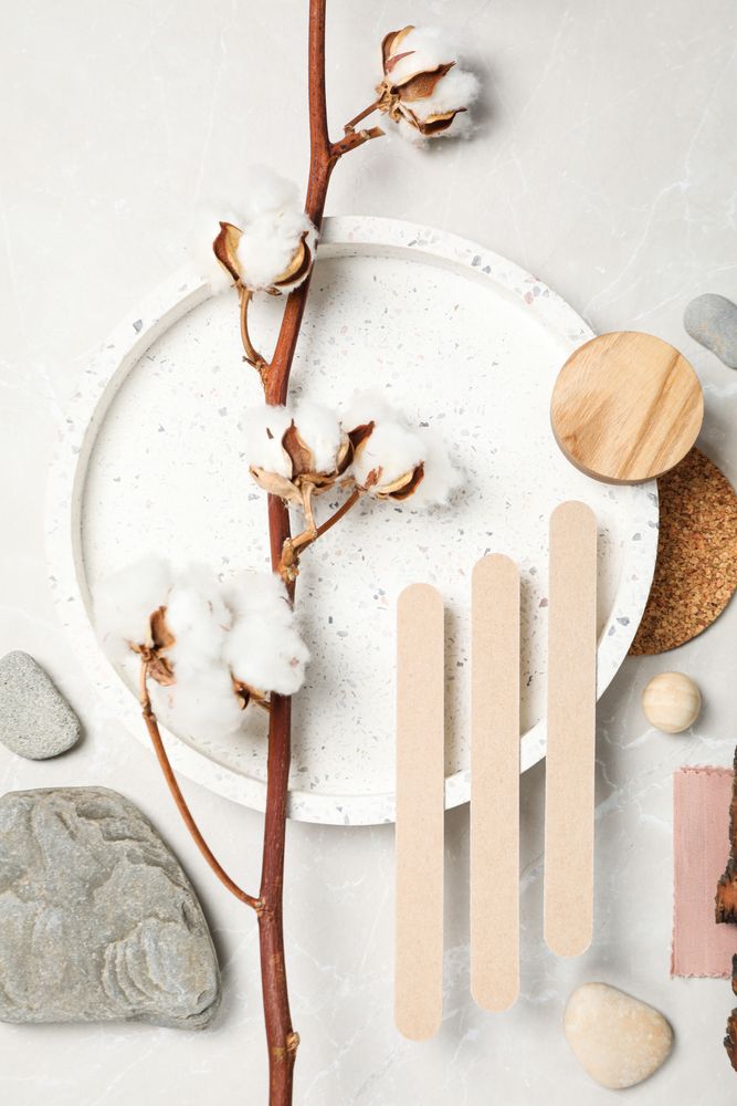 Flat lay of creative moodboard composition, top view