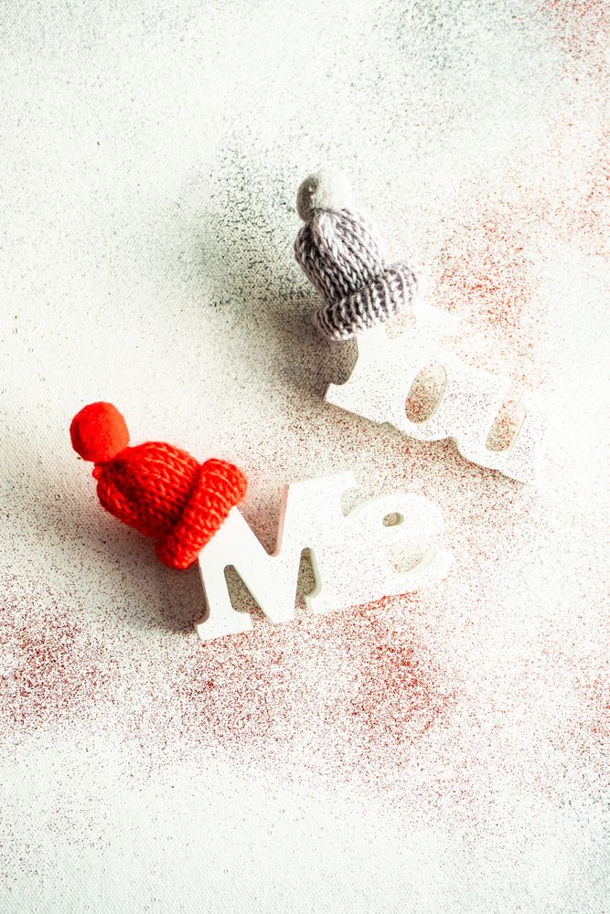 Valentine's day concept of "Me" & "You" blocks with little wintry hats