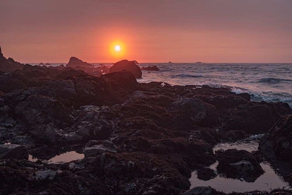 Tide pools on a Northern Californian beach at dusk