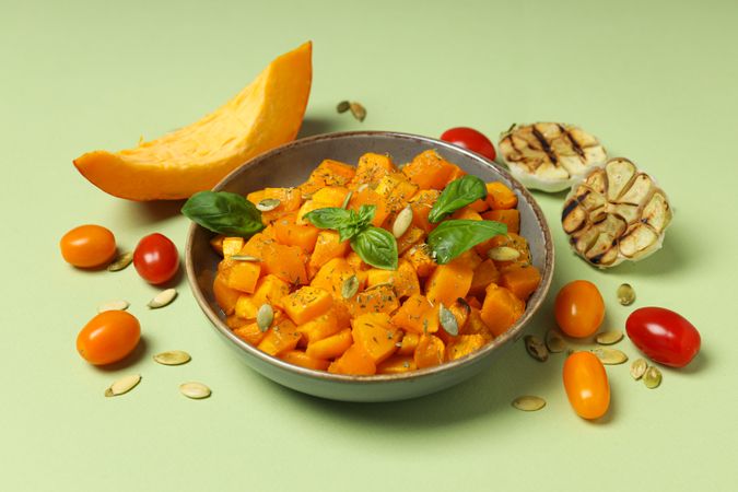 Concept of tasty homemade dish - baked pumpkin