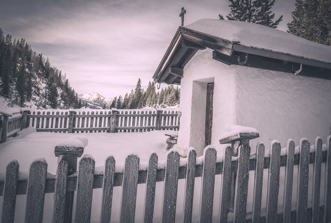 Vintage chapel in winter settings