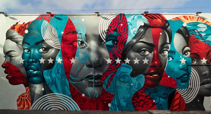 Colorful street art wall mural in Wynwood, Miami