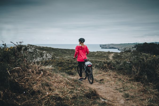 Female riding mountain bike