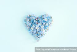 Forget me not flowers in a heart shape on blue background 5RwPN4