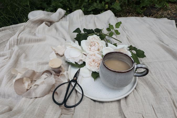 Elegant summer picnic in the garden still life