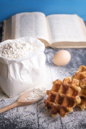 Bag of wheat flour and waffles