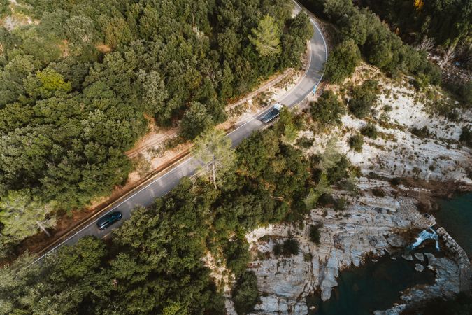 Aerial view of a road along the river