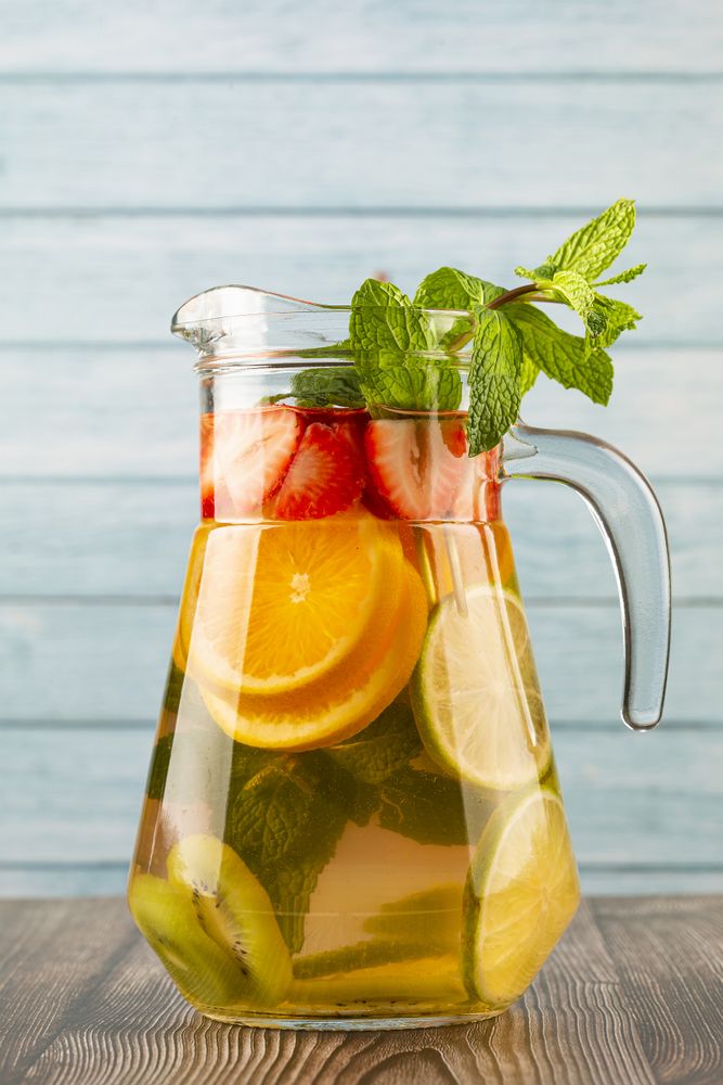 Water flavored with fresh summer fruit.