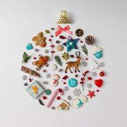 Christmas ball made of decorations and cookies