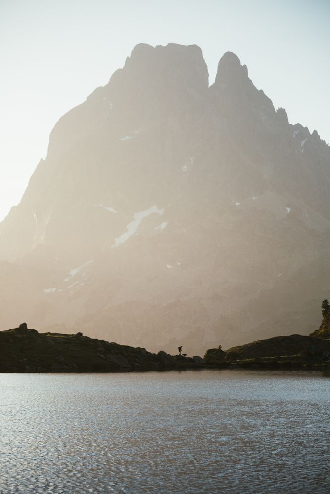 Majestic mountain landscape with human silhouette