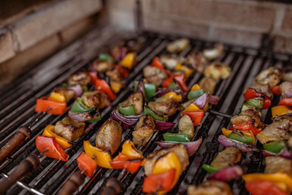 cooking skewers in barbecue