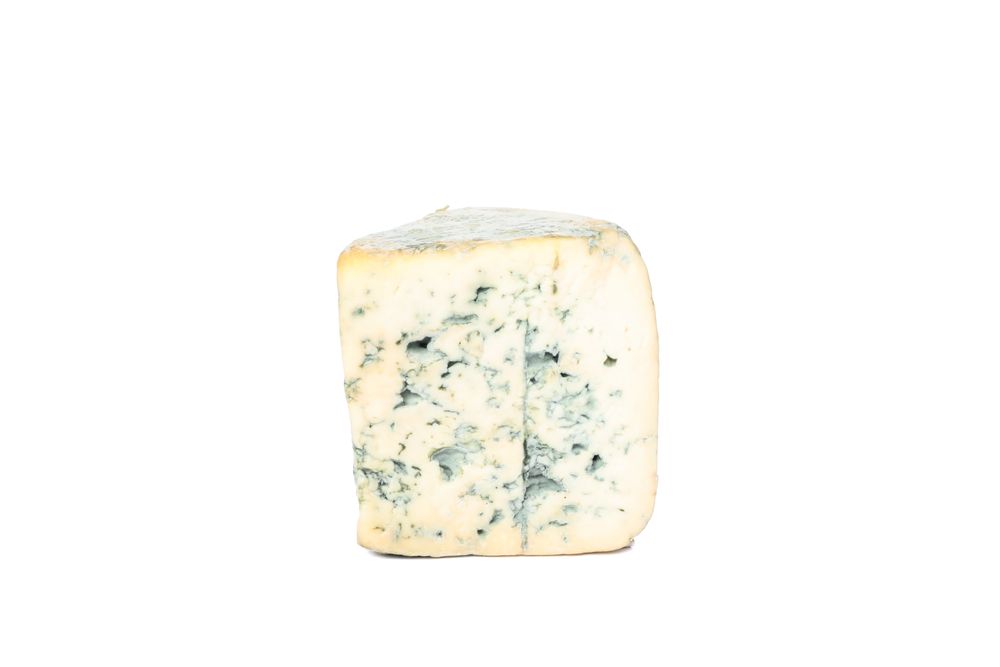 Piece of blue cheese isolated on plain background