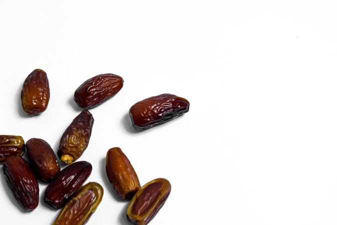 Dates fruit on isolated blank background and copy space