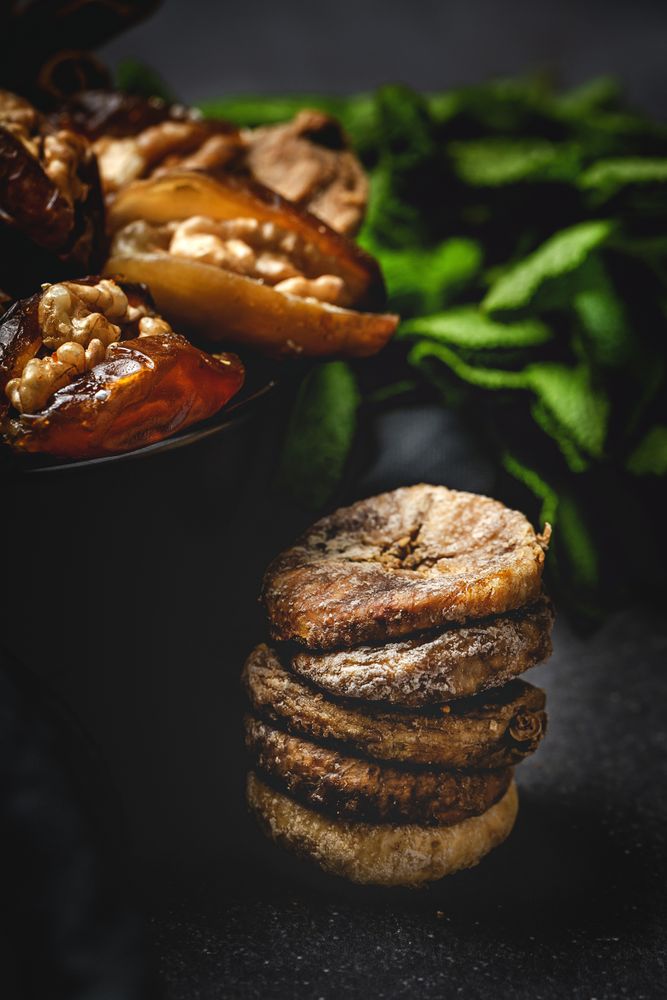 Dates fruits with walnuts, mint and cinnamon for Ramadan