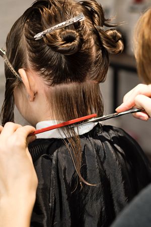 Process of cutting bob, back view