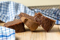 Slices of banana chocolate cake