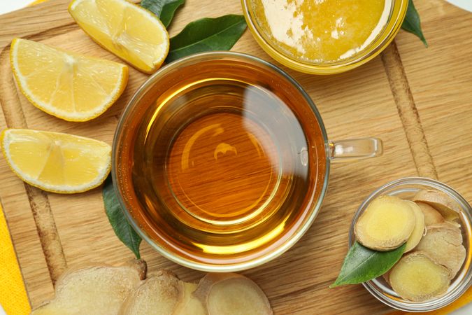 Cold treatment, healthcare concept - tea with ginger