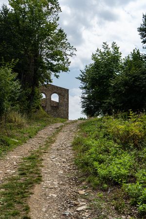 Ruins of Kvetera fortress city in the Georgian Caucasus mountains