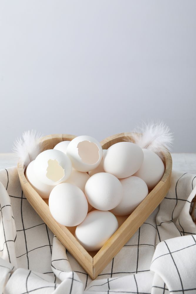 Concept of fresh and natural farm product - eggs, space for text