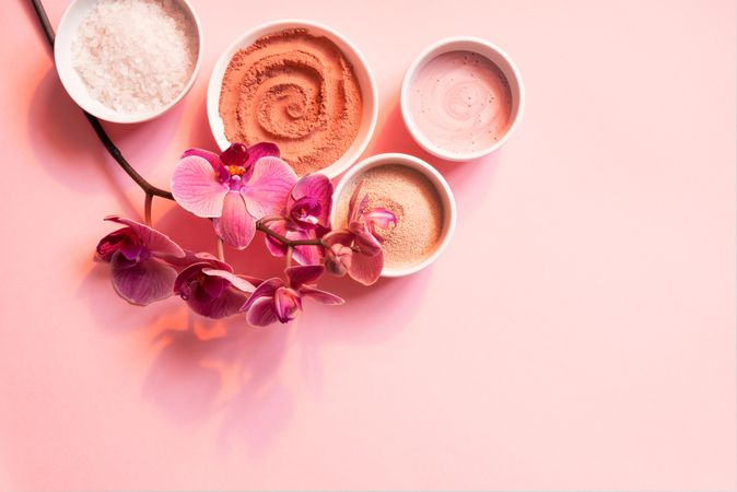Pink orchid with body products