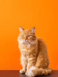 Cute ginger cat on bright orange background