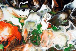 Green and Orange Fluid Art, Abstract Acrylic Pouring