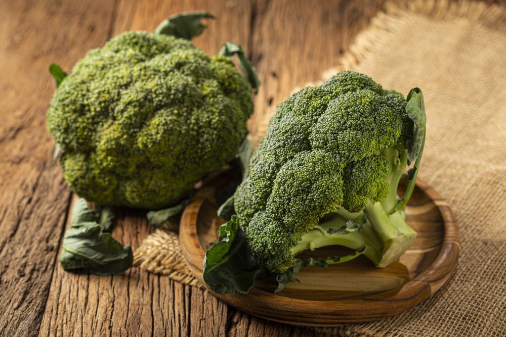 Green organic broccoli on the table.