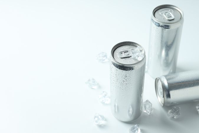 Concept of drink, blank cans, space for text