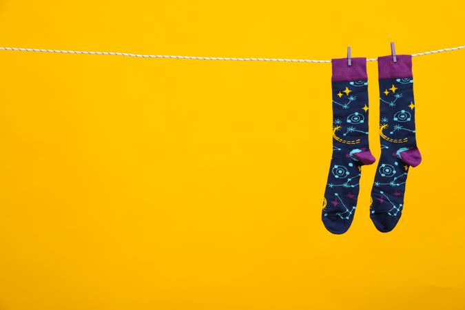 Concept of clothes for legs - socks, space for text