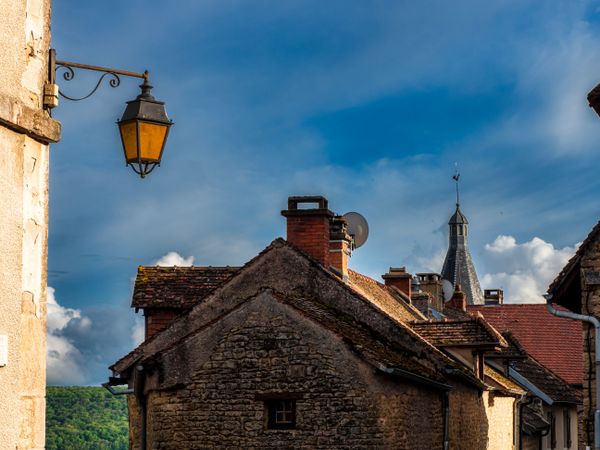Medieval city of Chateauneuf in Burgundy. A cozy, cute town that grew up around a huge old castle.