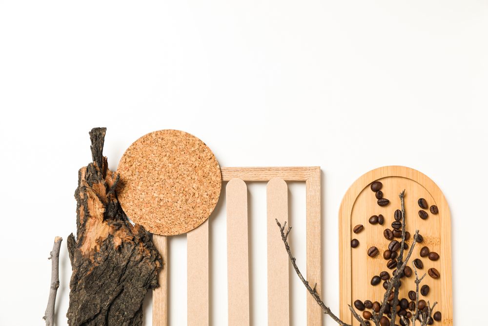 Flat lay of creative moodboard composition, space for text