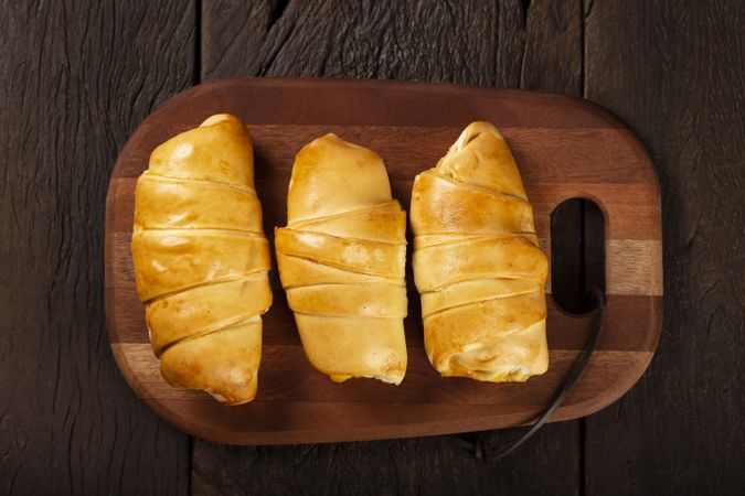 Traditional fresh baked croissants on the table.